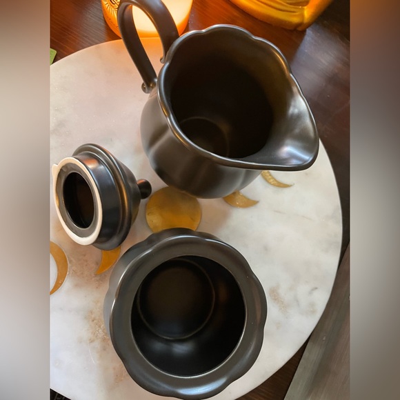 NWOT Black Matte Ceramic Sugar Bowl With Lid And Creamer Set - Picture 7 of 7